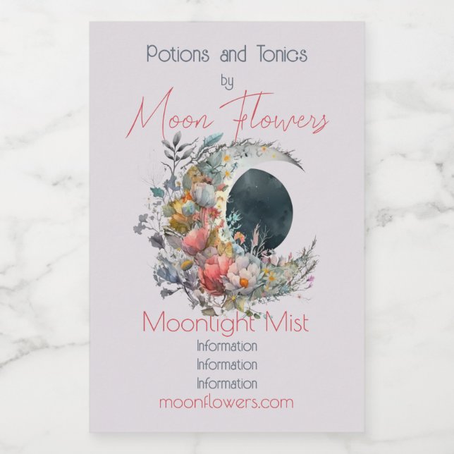 Create Your Own Dark & Light Floral Crescent Moon (Rótulo Único)