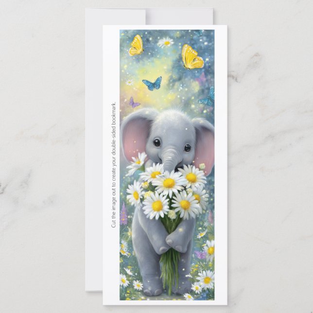 Create Your Own Elephant Daisies Bookmark Card (Frente)