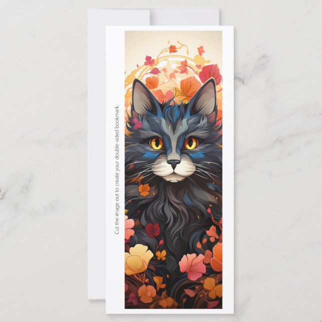 Create Your Own Floral Black Cat Bookmark Card (Frente)