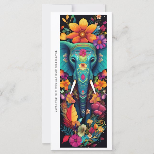 Create Your Own Floral Blue Elephant Bookmark Card (Frente)