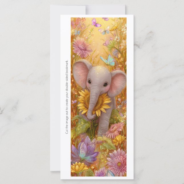 Create Your Own Floral Elephant Bookmark Card (Frente)
