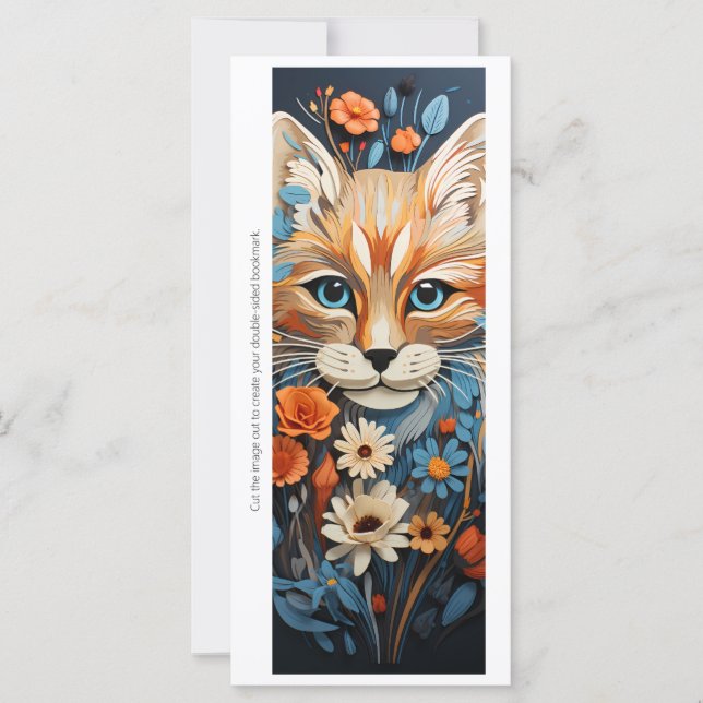 Create Your Own Floral Ginger Cat Bookmark Card (Frente)