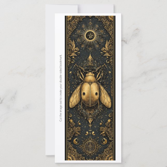 Create Your Own Gold Ladybug Bookmark Card (Frente)