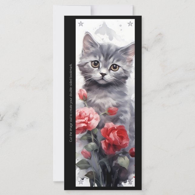 Create Your Own Gray Kitten Red Rose Bookmark Card (Frente)