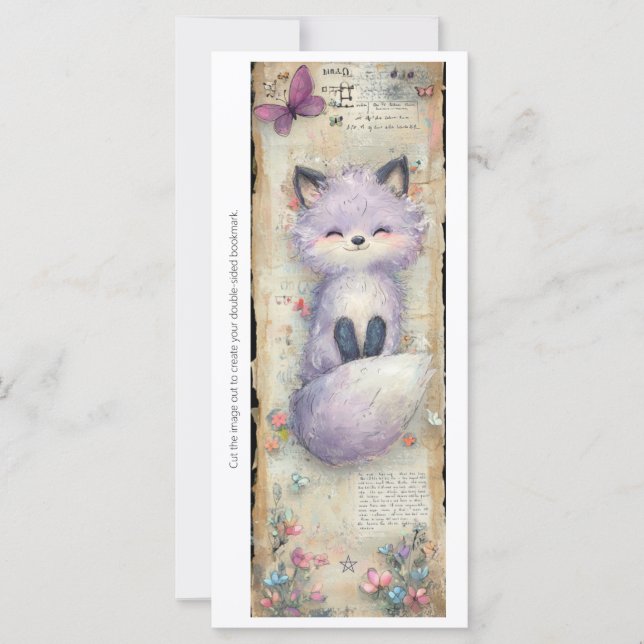 Create Your Own Happy Purple Fox Bookmark Card (Frente)