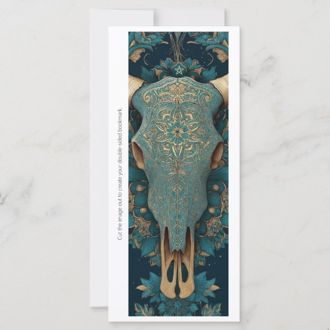 Create Your Own Horned Skull Mandala Bookmark Card (Frente)