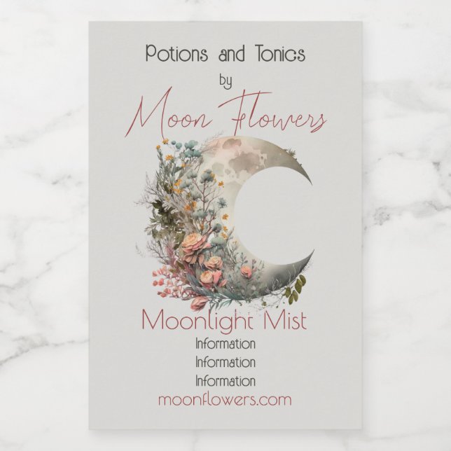 Create Your Own Peach Roses Floral Crescent Moon (Rótulo Único)