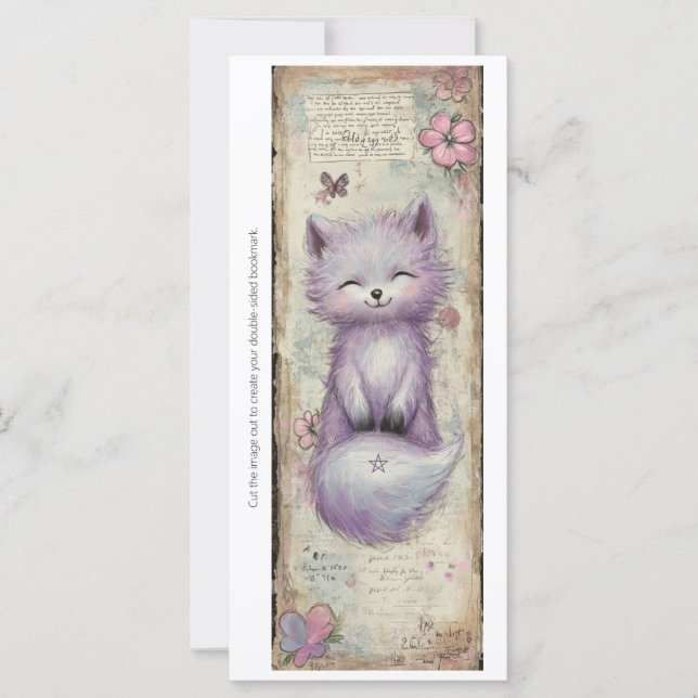 Create Your Own Purple Fox Floral Bookmark Card (Frente)