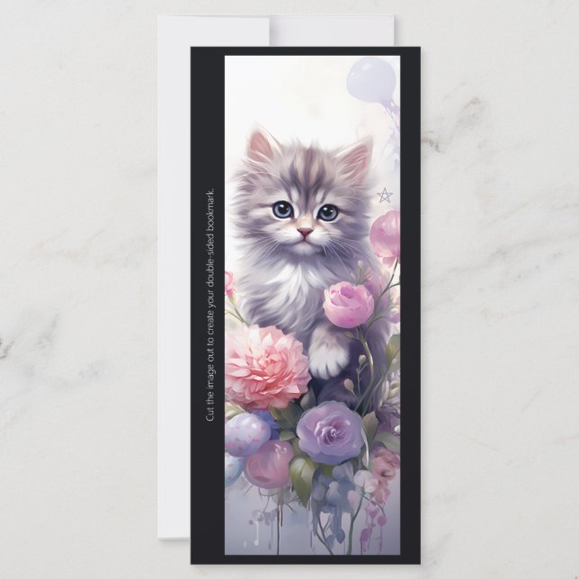 Create Your Own Purple Kitten Floral Bookmark Card (Frente)