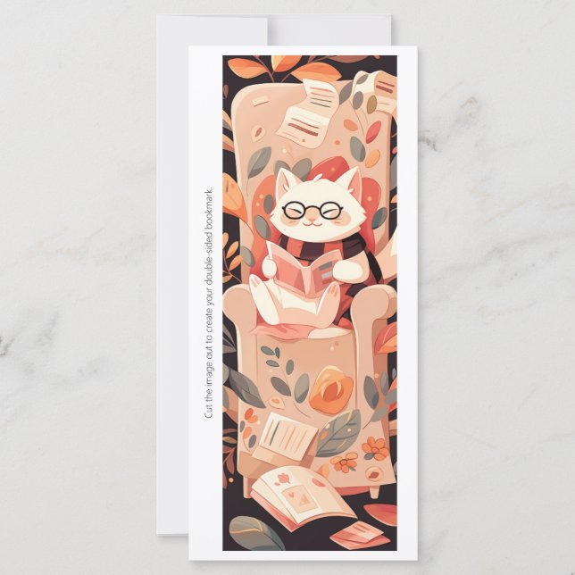 Create Your Own Reading White Cat Bookmark Card (Frente)
