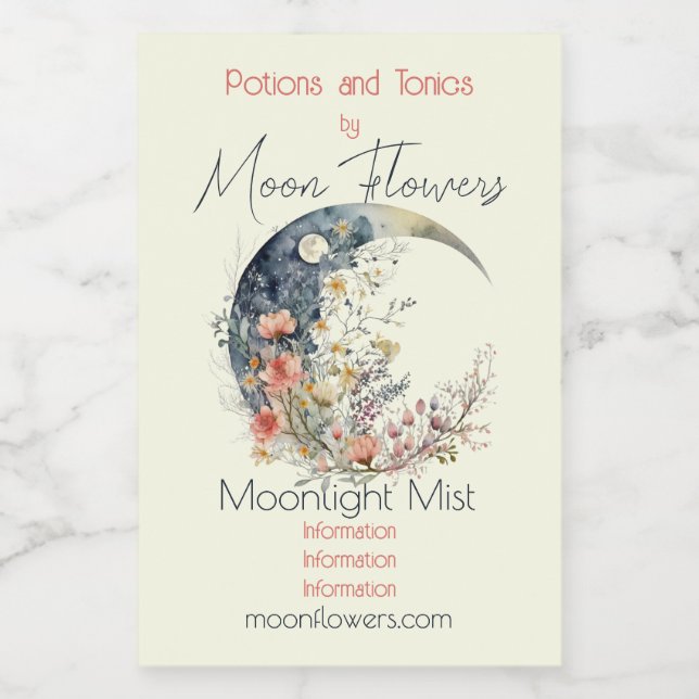 Create Your Own Spring Meadow Floral Crescent Moon (Rótulo Único)
