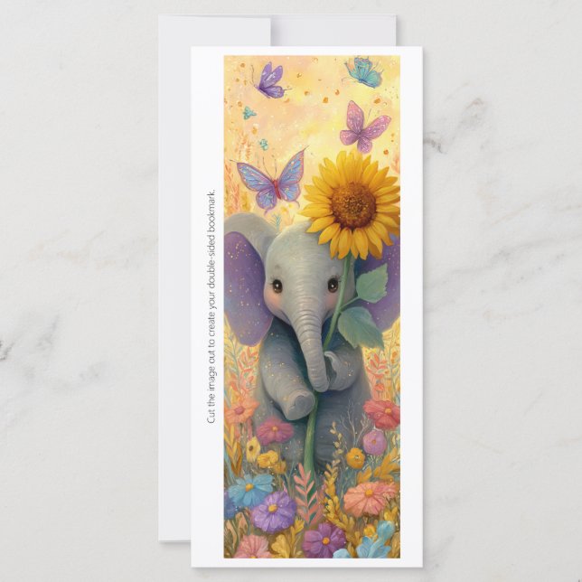 Create Your Own Sunflower Elephant Bookmark Card (Frente)