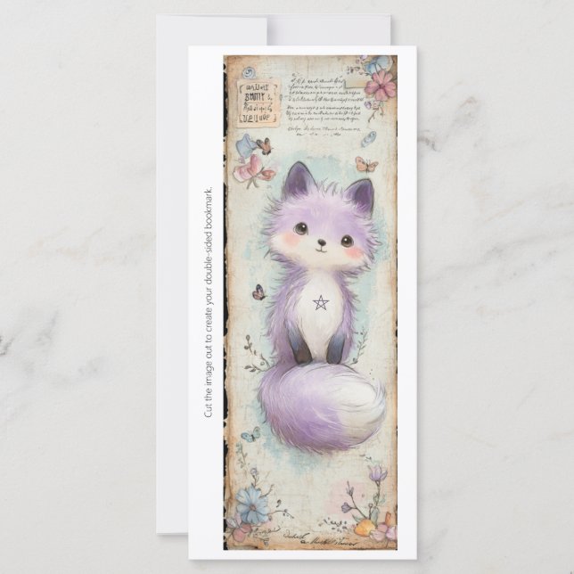 Create Your Own Sweet Purple Fox Bookmark Card (Frente)