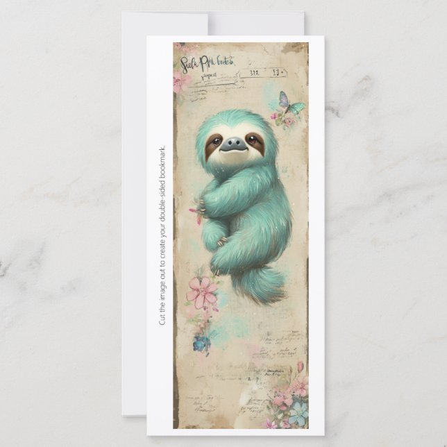 Create Your Own Sweet Teal Sloth Bookmark Card (Frente)