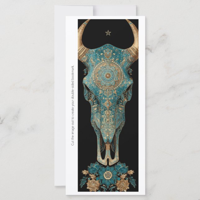 Create Your Own Teal Horned Skull Bookmark Card (Frente)