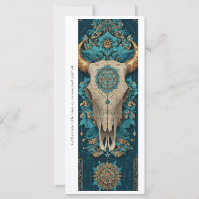 Create Your Own Tribal Horned Skull Bookmark Card (Frente)
