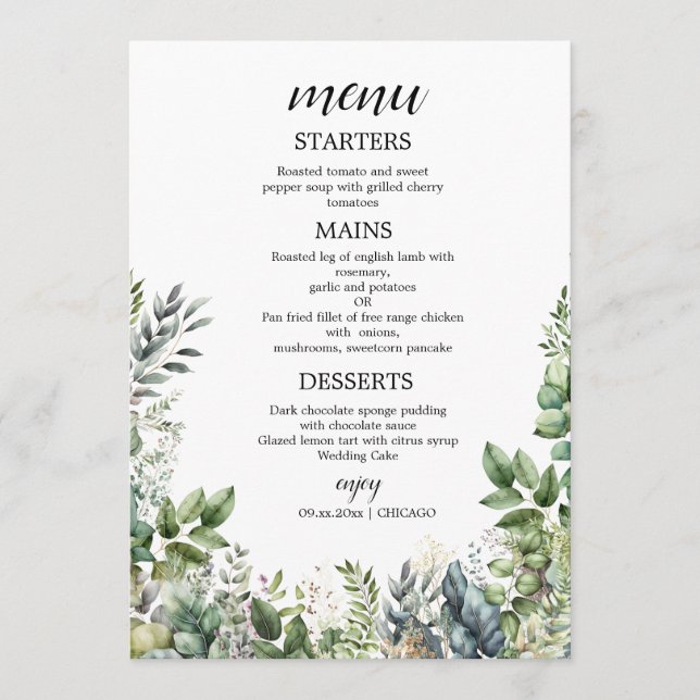 Create Your Own wedding eucalyptus Flat Menu (Frente)