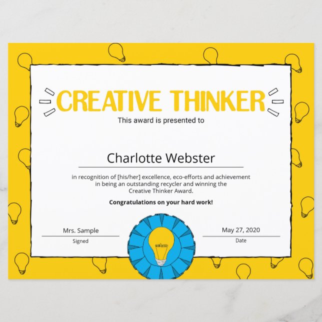 Creative Thinker Certificate of Achievement PDF (Frente)