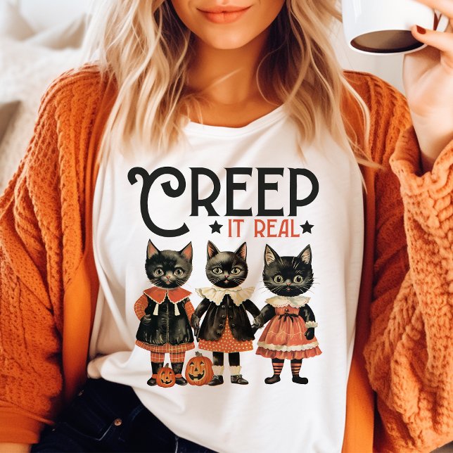 Creep It Real Gato Preto Vintage Halloween (Criador carregado)