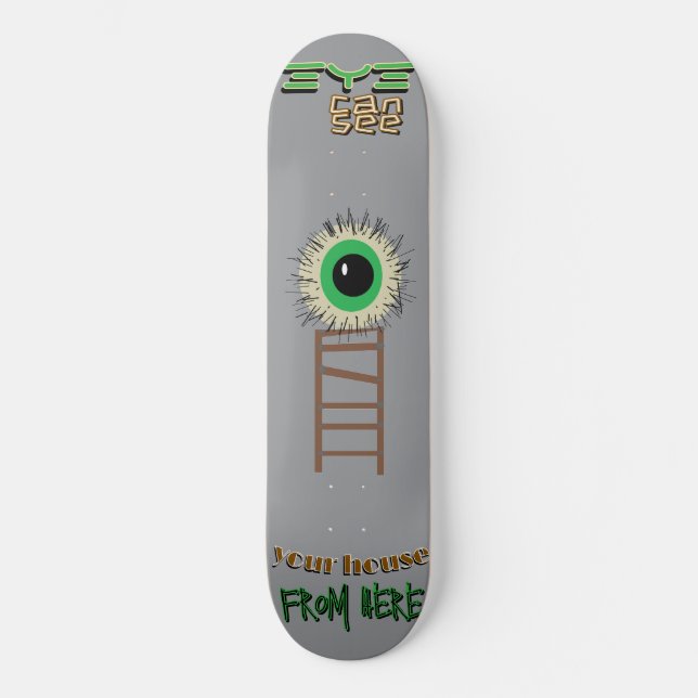 Creepy Watching Green Eye Skateboard (Frente)