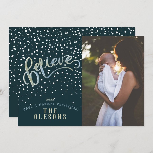 Creia no Cartão de Férias de Foto em Neve (Frente/Verso)