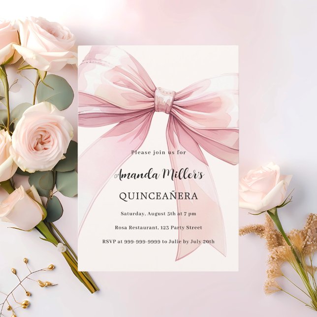 Creme cor-de-rosa Quinceanera Convite (Criador carregado)
