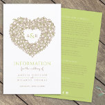 Creme de tulipas verdes informações de convidados<br><div class="desc">Folha de informações do convidado de casamento do buquê de Tulip Heart Monograma. Belo folheto de informações de casamento, ideal para ajudar seu convidado a entender como chegar ao destino do casamento e ver o cronograma, informações de acomodação e detalhes da hashtag nas redes sociais no dia do casamento. Personalize...</div>