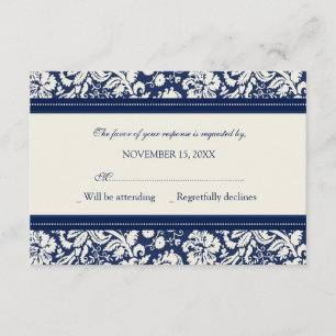 Creme e Cartão de Casamento RSVP Padrão Azul