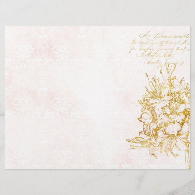 Creme Elegante e Papel Scrapbook Dourado Damask (Frente)