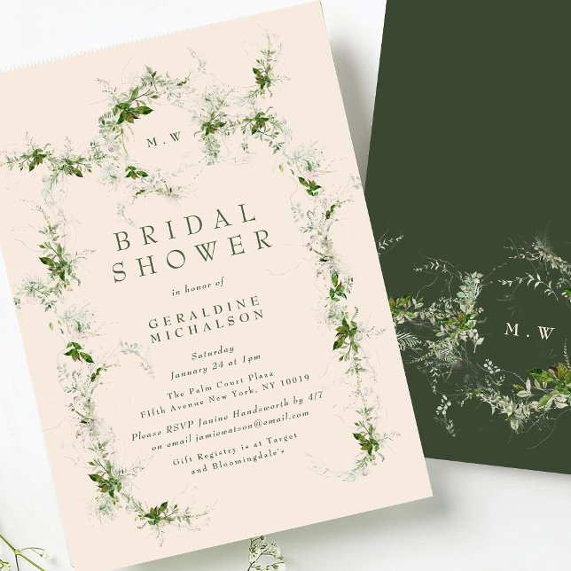 Creme Monograma Chá de panela Eucalyptus Wreath (Criador carregado)