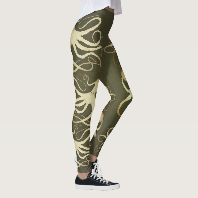 Creme Octopus no Exército Verde - Leggings (Direita)