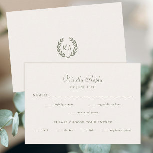 Creme Verde de Cartão RSVP de Casamento Monograma