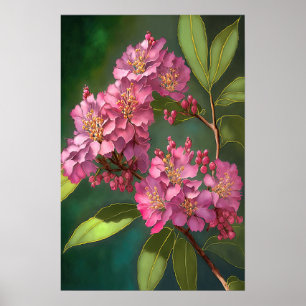 Crepe Rosa Myrtle Flores Impressão