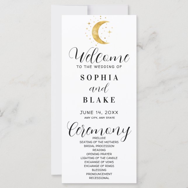 Crescent Moon Starry Night White Weding Program (Frente)