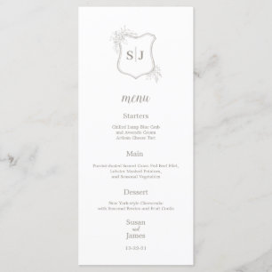 Crest Botânico, Elegante Menu Moderno de Casament