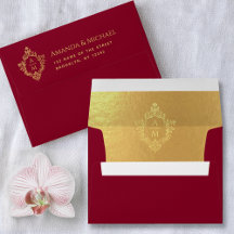 Crest Burgundy Faux Dourado Monograma de Casamento