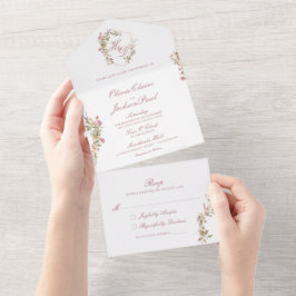 Crest Floral em Aquarela Elegante Convite Tudo em