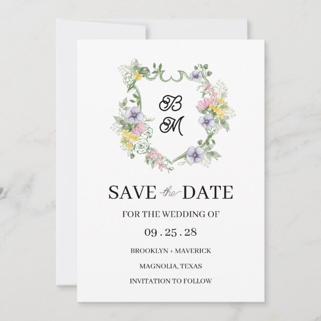 Crest Monograma Floral Formal de Casamento (Frente)