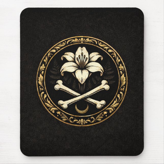 Crest Mouse Pad | Dark Academia Lily & Bones (Frente)