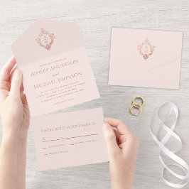 Crest Rosa Dourado Vintage Monograma de Casamento