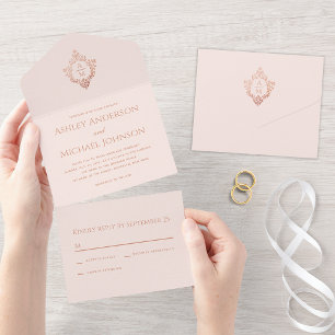 Crest Rosa Dourado Vintage Monograma de Casamento 