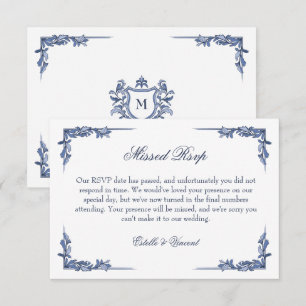 Crest Vintage Azul Monograma Educado RSVP Perdido
