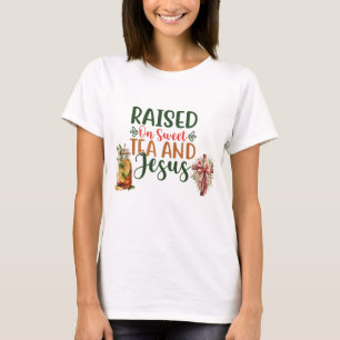 Criado em uma camiseta doce de chá e Jesus