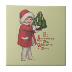 Criança com Árvore de Natal Ilustração Antiga Arte