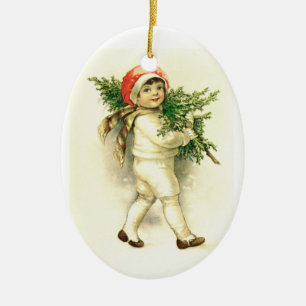Criança do vintage, enfeites de natal cerâmicos
