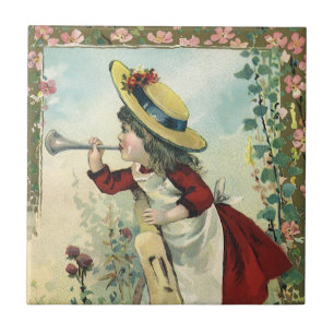 Criança Vitoriana Antiga, Menina Sopra Clarim Prad