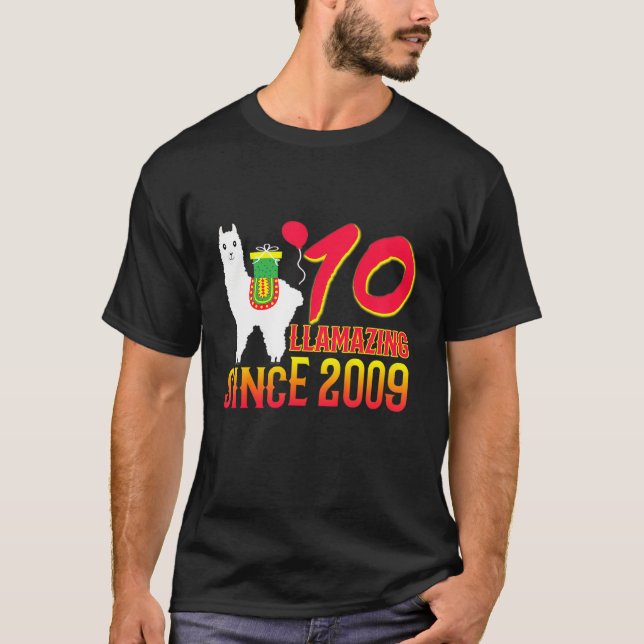 Crianças 10º Aniversário Llama Camisa Llampejando  (Frente)