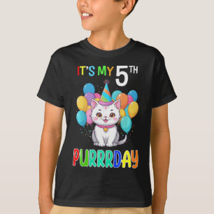 Crianças 5 de Aniversário Garota de Gato Camisa Qu
