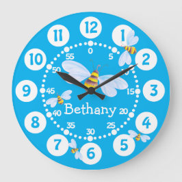 Crianças, bonitinho, abelha branca, relógio azul