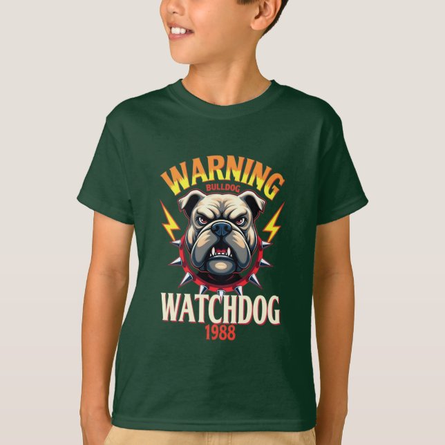 Crianças Camisa Básica de T com Bulldog Waring De (Frente)